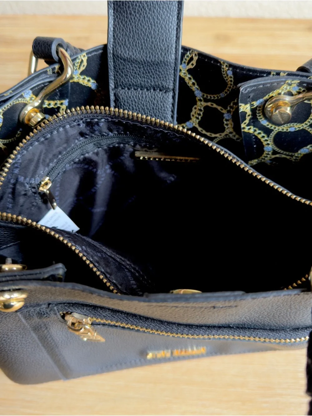 Steve Madden Black Satchel with Gold Hardware and Braided Handles